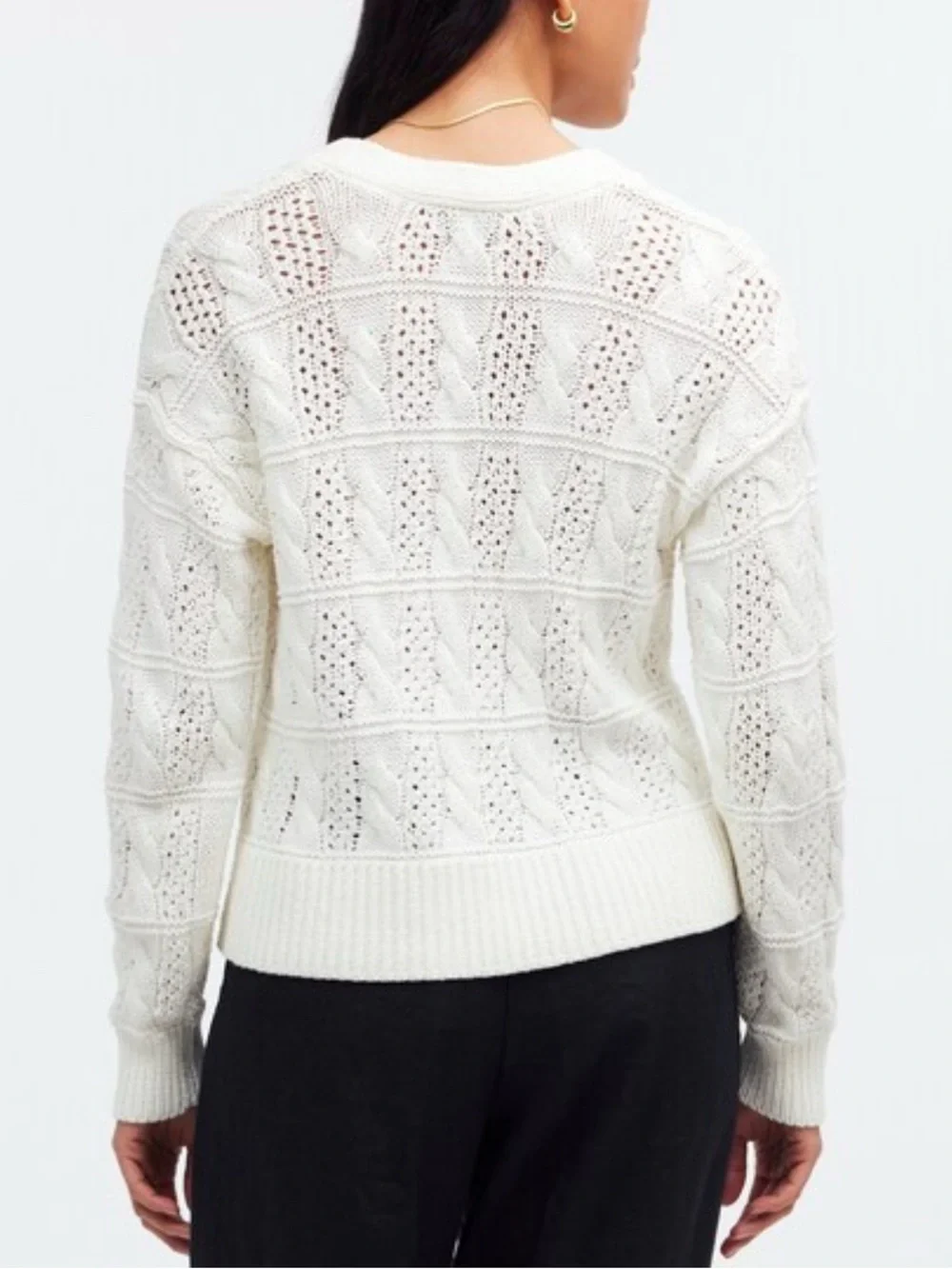 NEW Madewell Crochet Cardigan size M Ivory Cotton Sweater Cottage Boho Coquette